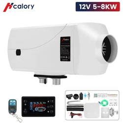 Hcalory-calefacción estacionaria para vehículos diésel, calentador de aire de 5-8KW y 24V/12V con interruptor LCD, silenciador y mando a distancia, calefactor para camiones, barcos, remolques y autobuses