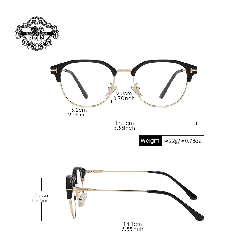 New Metal Half Frame T-shaped Anti Blue Light Glasses For Women Men Business Men Fashion Computer Reading Glasses Optical Lenses - Image 2
