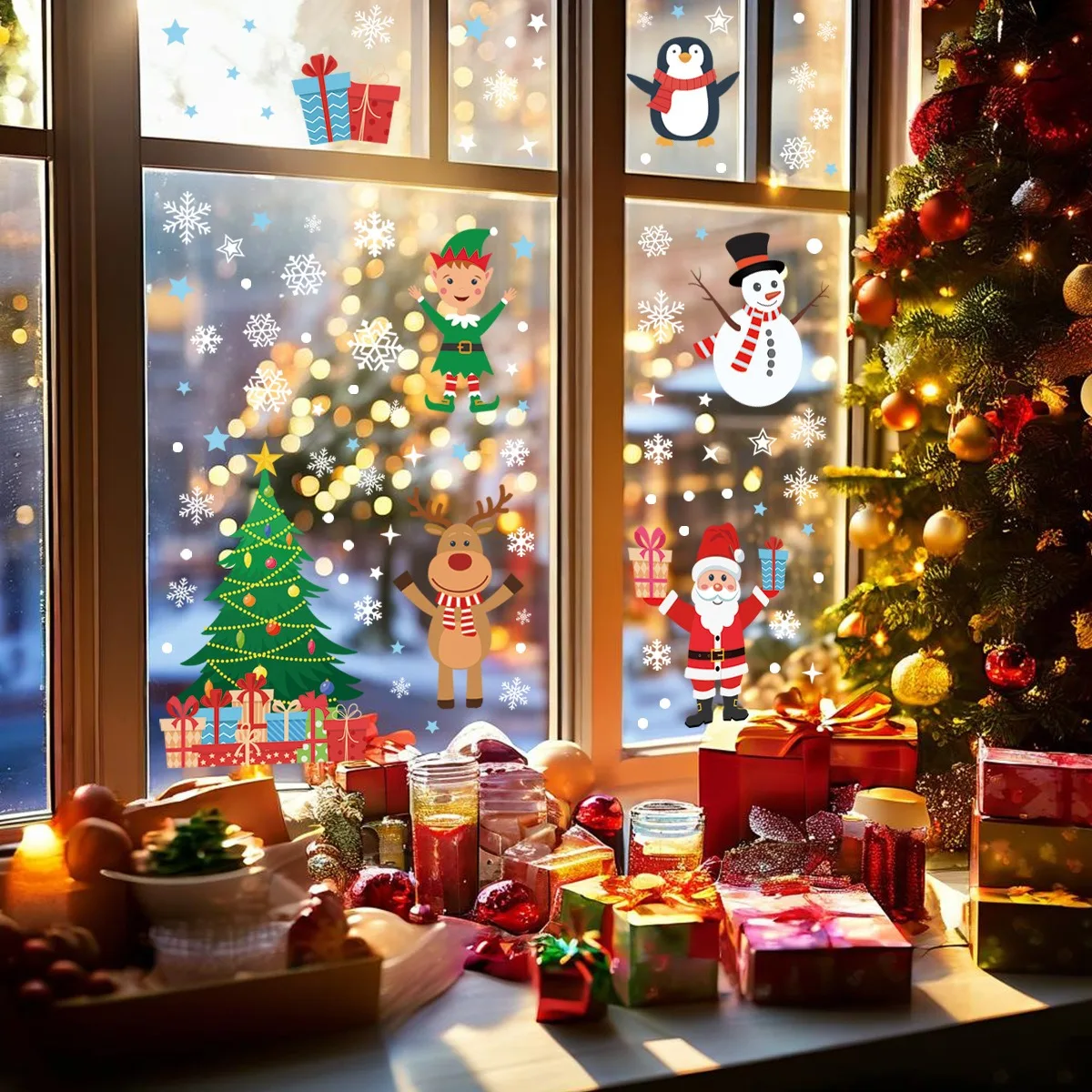 

Christmas Cartoon Snowman Snowflake Wall Stickers Window Glass Door Decals for Holiday Party Home Decor