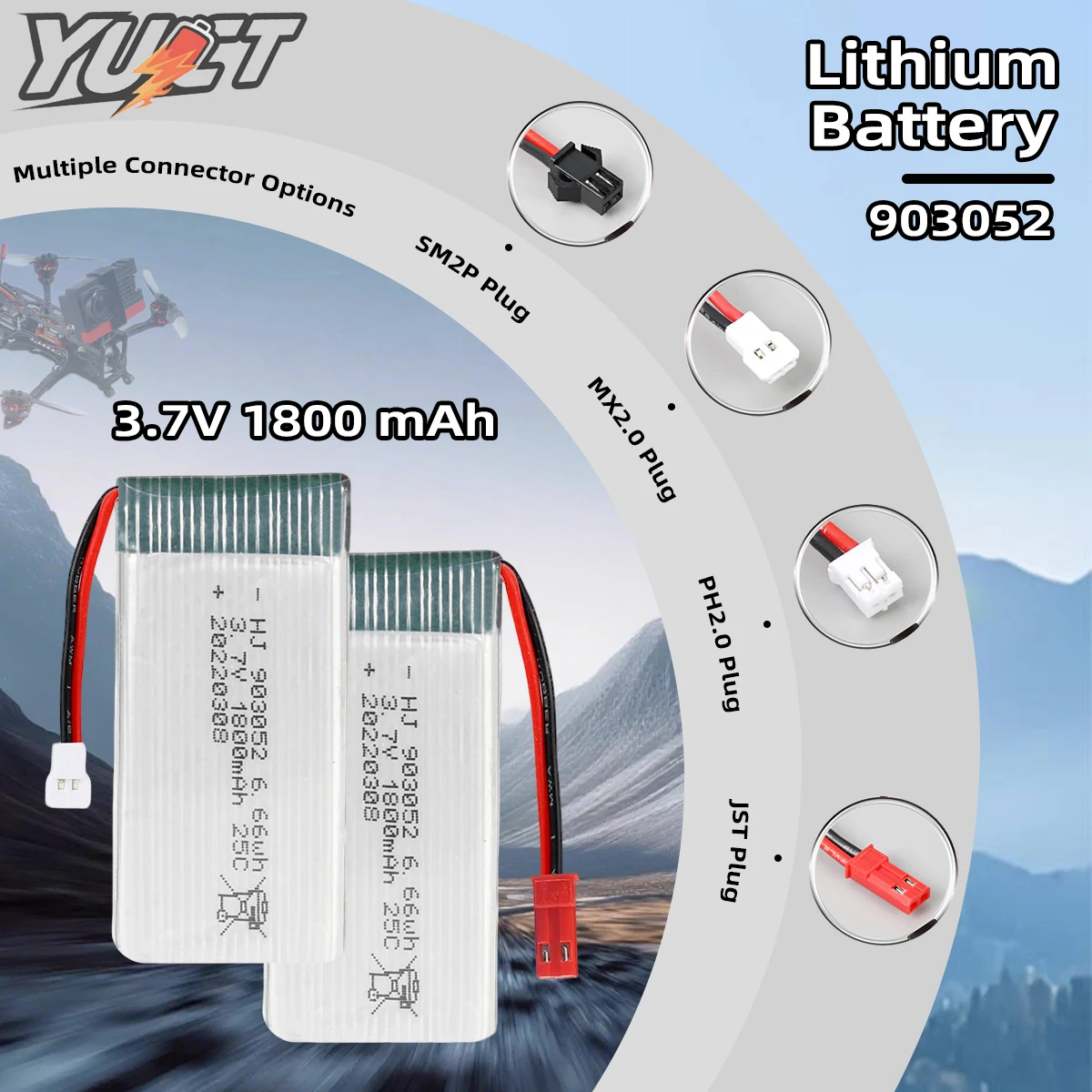 

YUCT 3.7V 1800mAh 25C High-Rate LiPo Battery - Replacement for X5SW Drone (Part #903052) - RC Model Aircraft Accessory