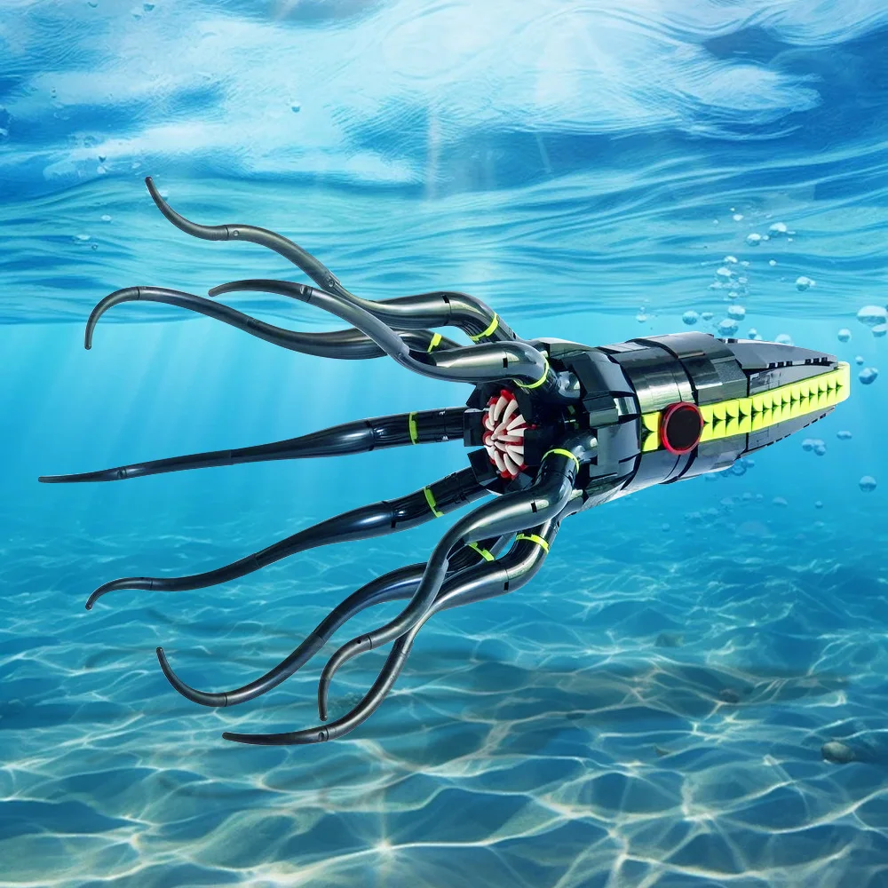 

MOC Giant Squid Building Blocks Cyberpunk Deep Sea Creature Mechanical Squid Model DIY Assembly Toy for Kids Christmas Gifts