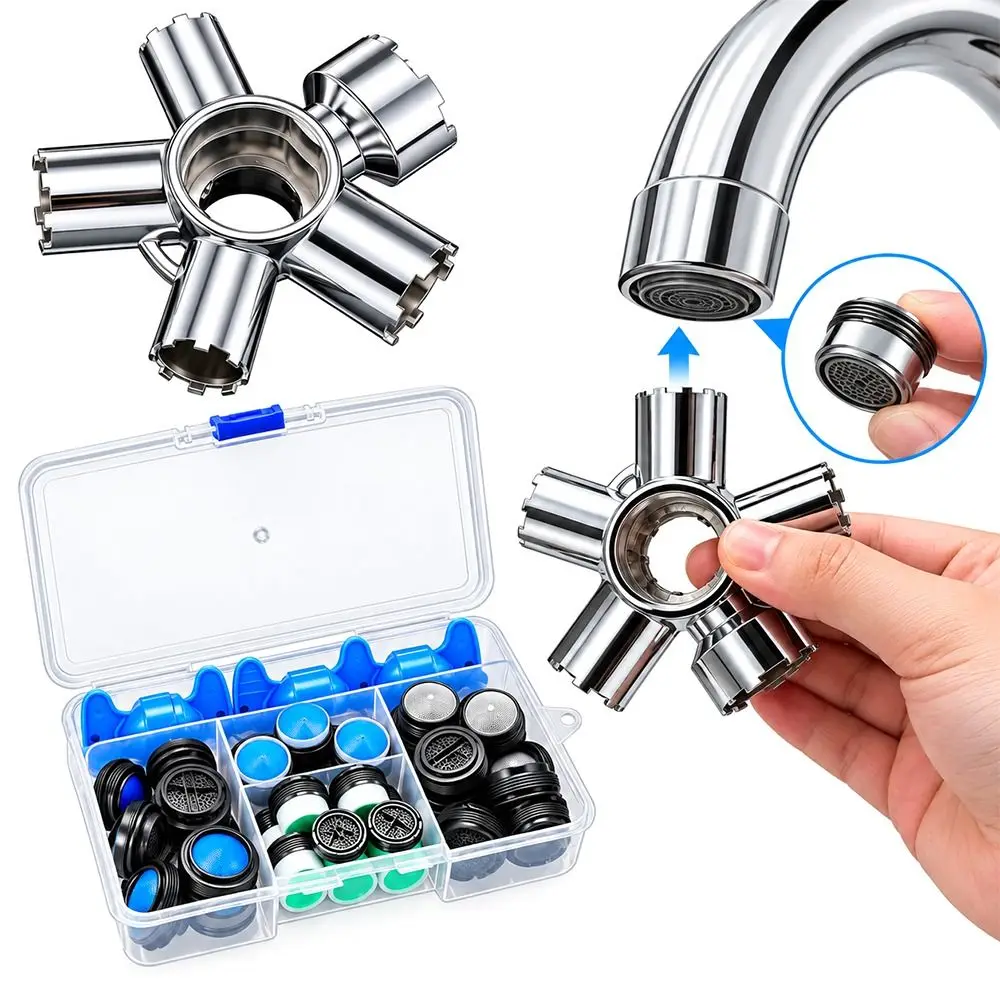 New 10-in-1 Faucet Aerator Wrench Nonslip Grip Storage Case Faucet Removal Tool Multifunctional Aerator Wrench Set Sink Repair