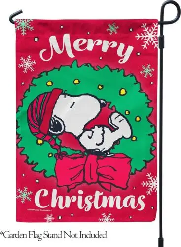 Snoopy Christmas graden flag, christmas Wreath, home decor 12x18 Double Side