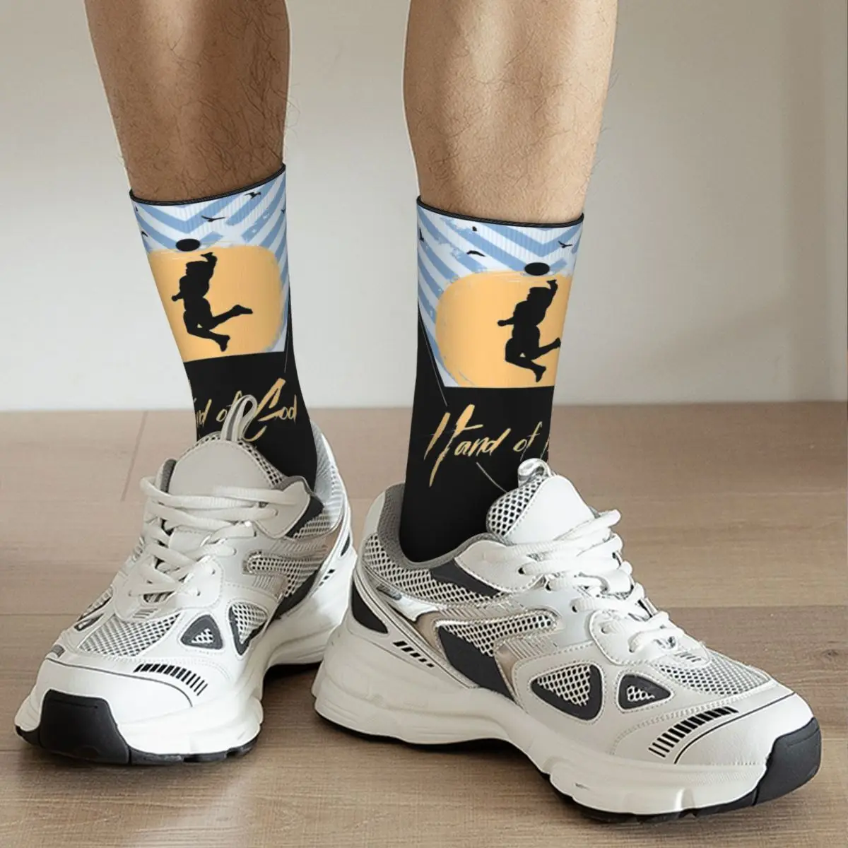 Men's Happy Funny Hand of God Socks, Harajuku Retro, Maradona, Grande Melhor Jogador, Street Style, Novidade, Tripulação Sem Costura, Presente