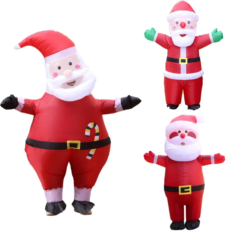 Costume gonflable de Père Noël pour adulte, décoration pour fête de Noël, bar, interactif, amusant, avec ventilateur et boîtier de piles inclus
