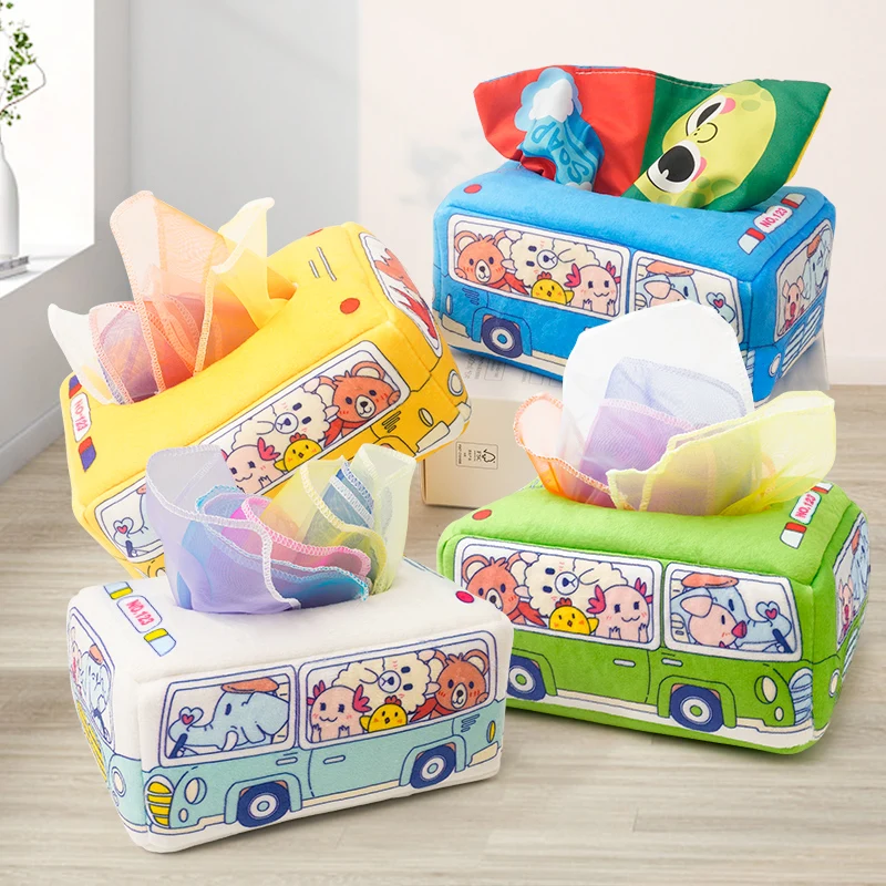 Serviette en papier à tirage pour bébé, boîte à mouchoirs, Puzzle pour bébé, éducation précoce, jouets en tissu Montessori pour enfants