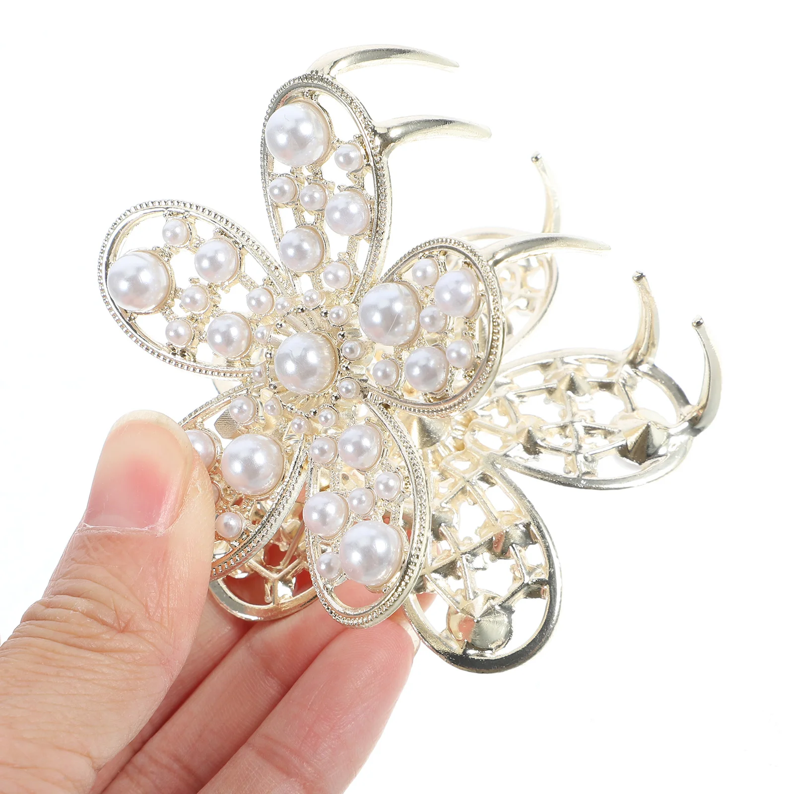 

2 Pcs Alloy Hair Claws Clips Pearl No Slip Elegant for Women with Pearls Flower