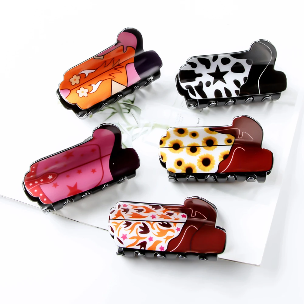 Pinza para el pelo de bota acrílica para mujer, tocado de cola de caballo de estilo inglés, Clip de tiburón, accesorios para el cabello, 1 ud.