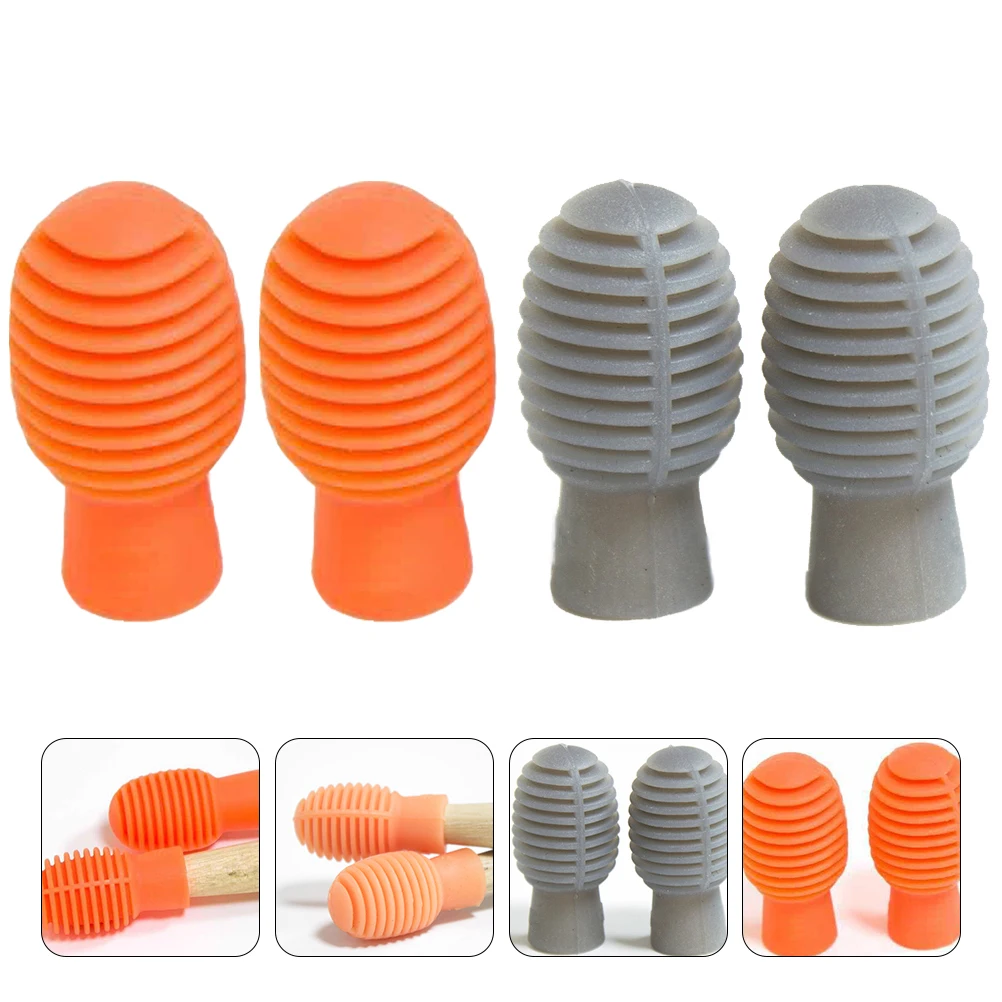 

4pcs Silicone Drumstick Tips Retractable Universal Fit 360 Protection Pad Replacement Grey Orange Drum Stick Accessory