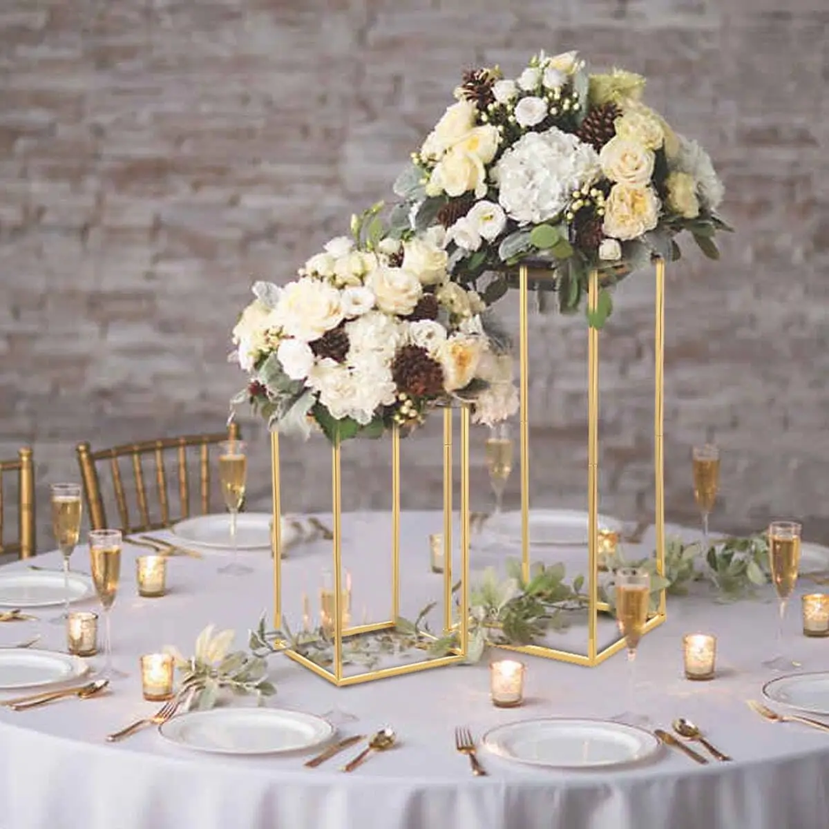 10pcs Gold Wedding Table Centerpiece Gold Centerpiece Metal Flower Vase for Birthday Party Event Home Decor(15.7inch)