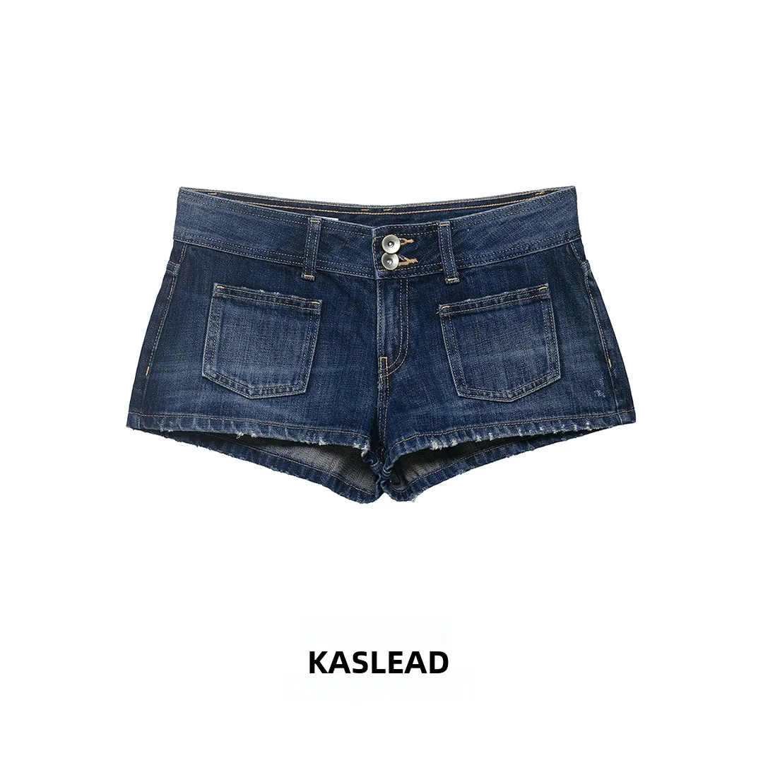 

KASLEAD Fashionable Low Waist Denim Shorts for Women Straight Leg Casual Pants Low Waist Polyester Fiber Ladies