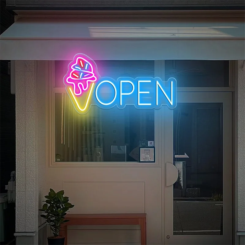 Custom Neon Open Ice Cream Open Sign/Ice Cream Led Neon Sign/ Pink Light Up Neon Sign/ Signage Gift for Opening