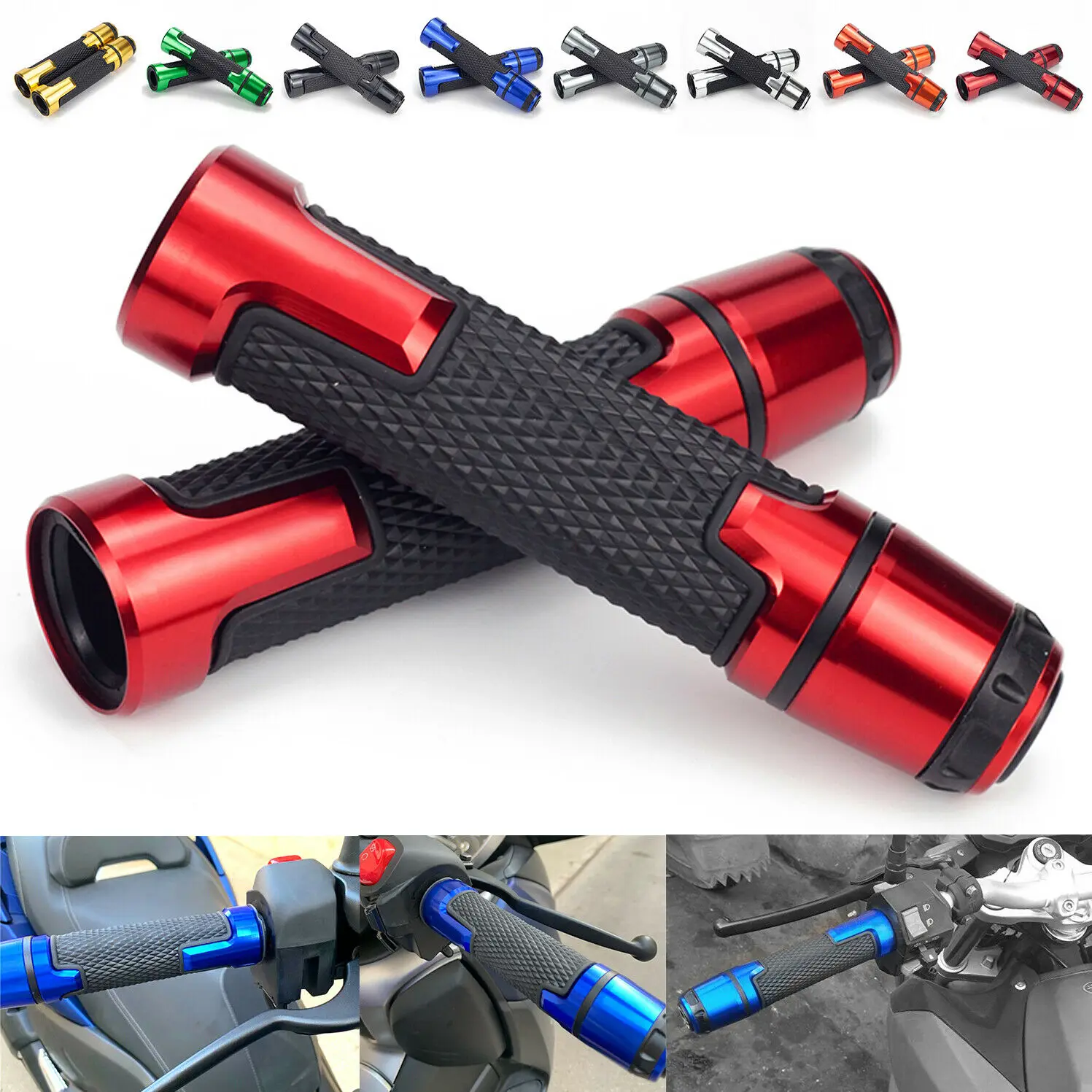 

7/8" 22MM CNC Motorcycle Scooter HandleBar Grips W/Ends Cap Fit For Ninja 300/400/650 ZX6R/7R/9R/10R Z750/800/900 ER6N ER6F ZZR