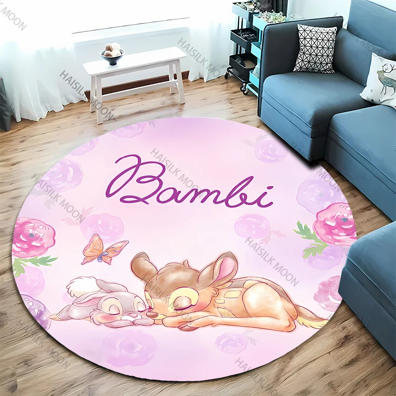 Disney Bambi Round Carpet Rock Floor Mats Flannel Printed Area Rug Sound Insulation Pad for Music Room Bedroom Home Decorative