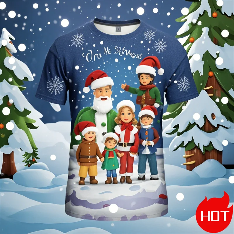 

2024 New Fashion Xmas T-Shirt Santa Claus Casual 3D Printed Street Hip Hop Family Reunion Christmas Gift Kids Short Sleeve Tops