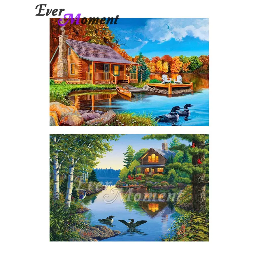 

5D DIY Resin Drills Kit with AB Drills House and the Lake Home And Decoration Gifts Embroidery ASF2804