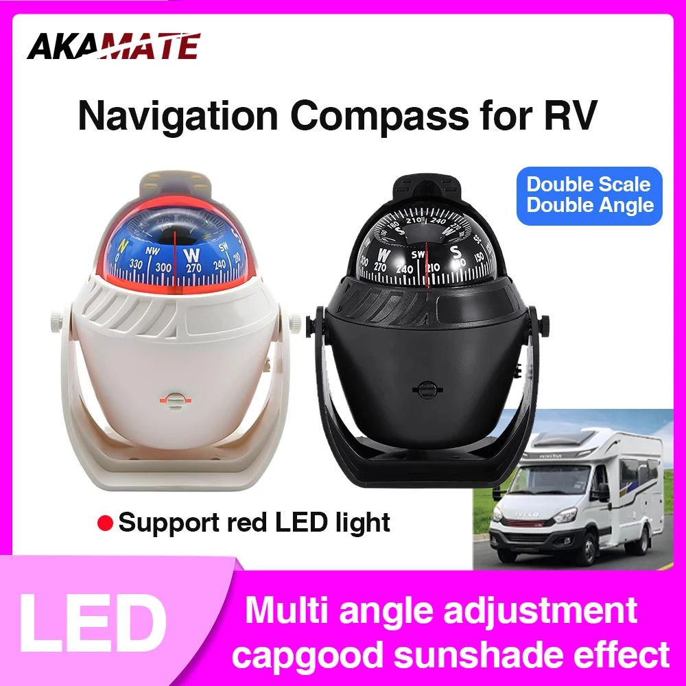 لسيارات RV بوصلة الملاحة على شكل كرة مع بوصلة محورية بمينا LED بوصلة إلكترونية لليخوت قارب التنزه مقاوم للماء #1