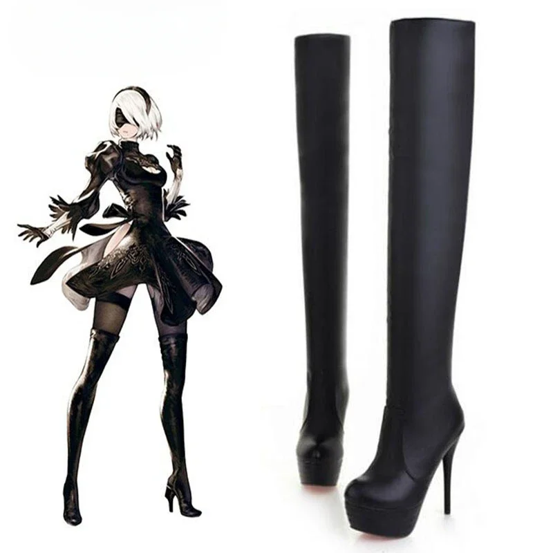 

Chinese Size Nier Automata Cosplay Shoes Women High Quality Anime Role Play 2B High Heels Halloween Girls Boot