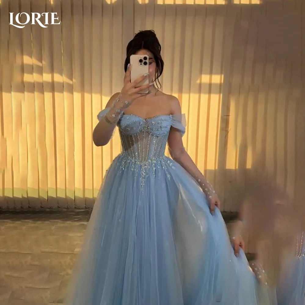 

LORIE Glitter 3D Flowers Evening Dresses Luxury Off Shoulder Sweetheart Pleats Sexy High Side Slit Prom Dress Bride Party Gowns