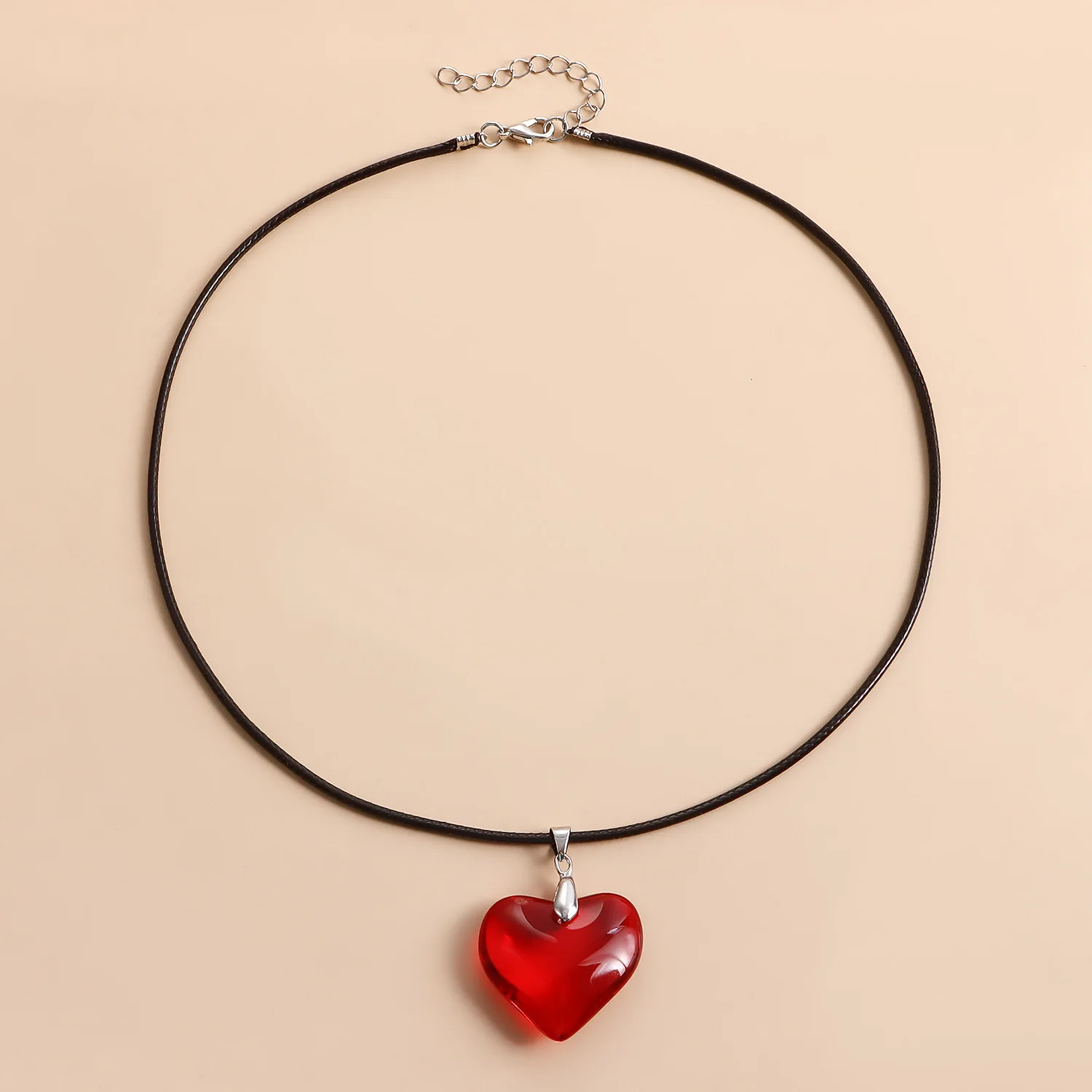 Red Heart Pendant Necklace For Women Girls Glass Crystal Necklace Black Leather Rope Chain Necklaces Y2k Jewelry Friends Gift image 4