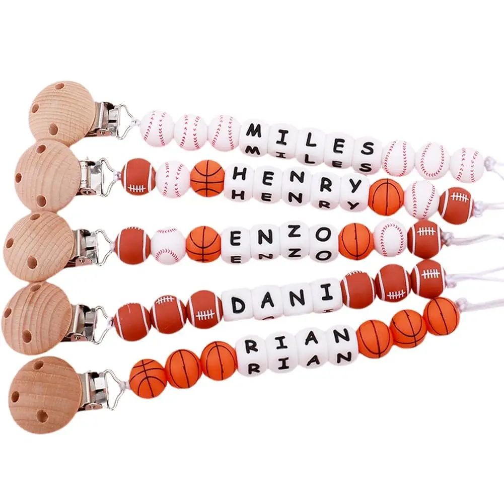 

INS зажимы для соски персонализированное имя силиконовые баскетбольные футбольные бейсбольные бусины пустышка держатель для сосков цепочка детский прорезыватель подарок