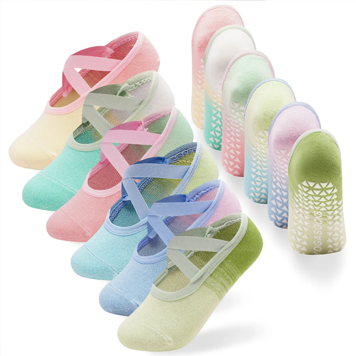 3 Pairs Women's Gradient Colored yoga Non Slip Socks, Professional Non Slip Boat Socks, Pilates Breathable Sports Fitness Socks