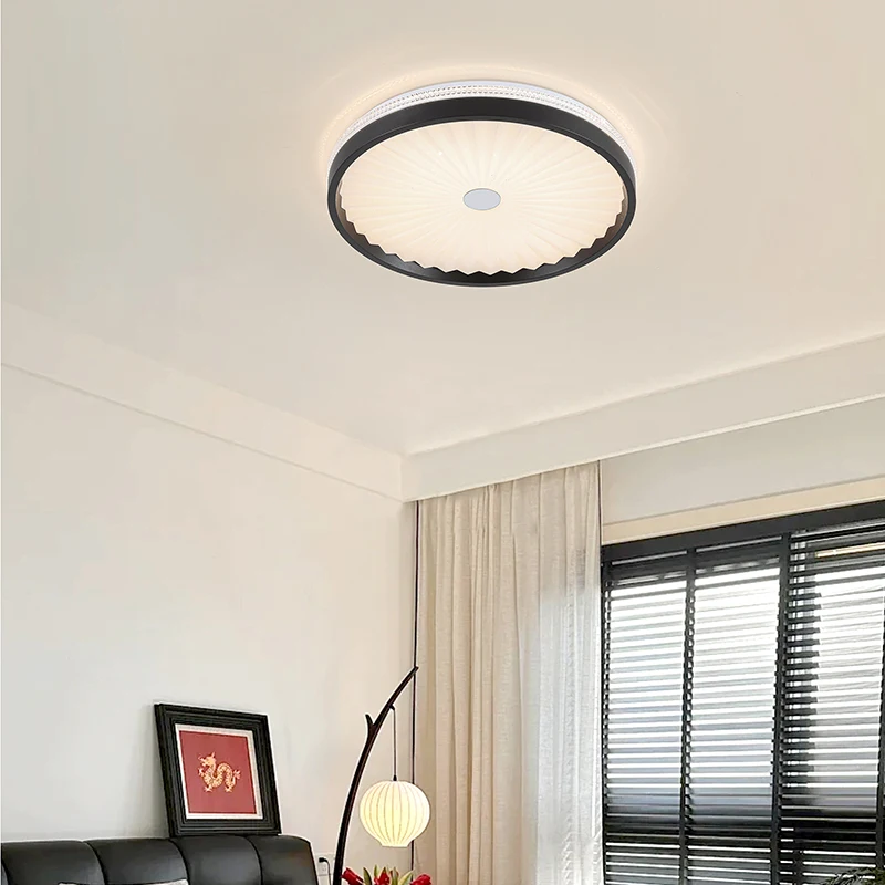 Bedroom Ceiling Lamp LED Eye Protection Round Pleated Dining Room Lamp Medieval Wabi-sabi Style Walnut Color Tea Room Study Lamp