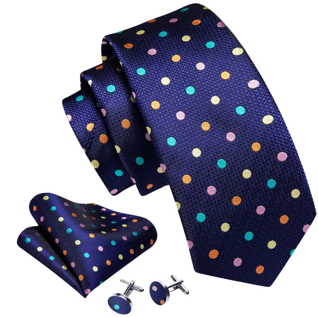 Barry.Wang Jacquard Polka Dot Silk Men Tie Hankerchief Cufflinks Set Designer Necktie for Male Wedding Business Party 30 Colours