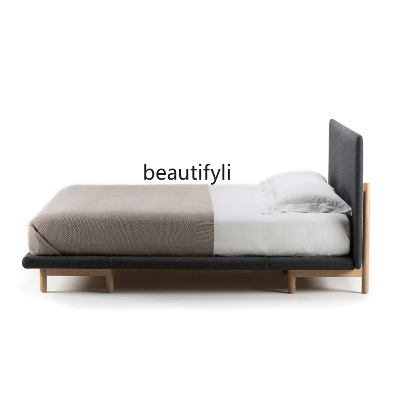 

Solid Wood Fabric Canopy Bed Creative Minimalist Design 1.5 1.8 M Fashion Nordic Frame Bed