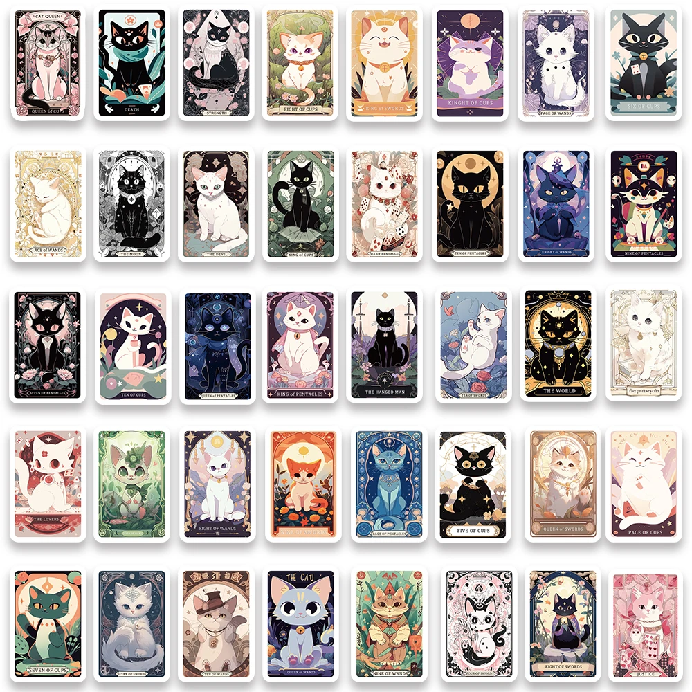 Pegatinas de cartas de Tarot de gatos de dibujos animados, calcomanías de vinilo impermeables para ordenador portátil, equipaje, guitarra,