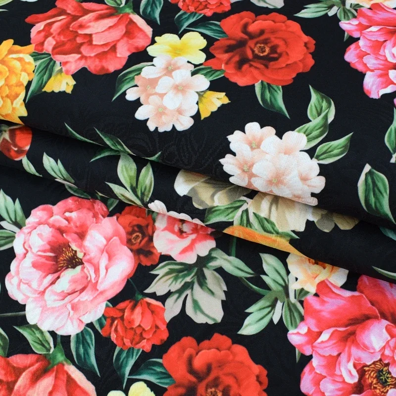 Digital inkjet jacquard fashion fabric multicolor chrysanthemum pattern fashion fabric printing handmade DIY dress coat fabric