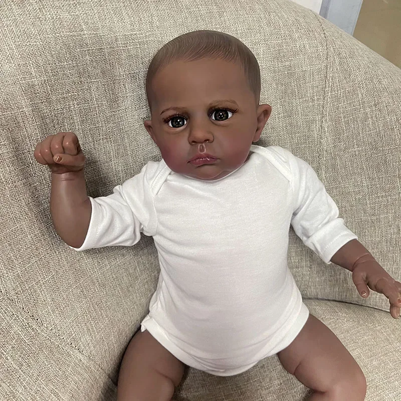 60cm Black Skin Reborn Dolls Cameron Touch Soft Silicone with Hand-draw Hair Lifelike 3D Skin Collection Art Doll for Kids Gift