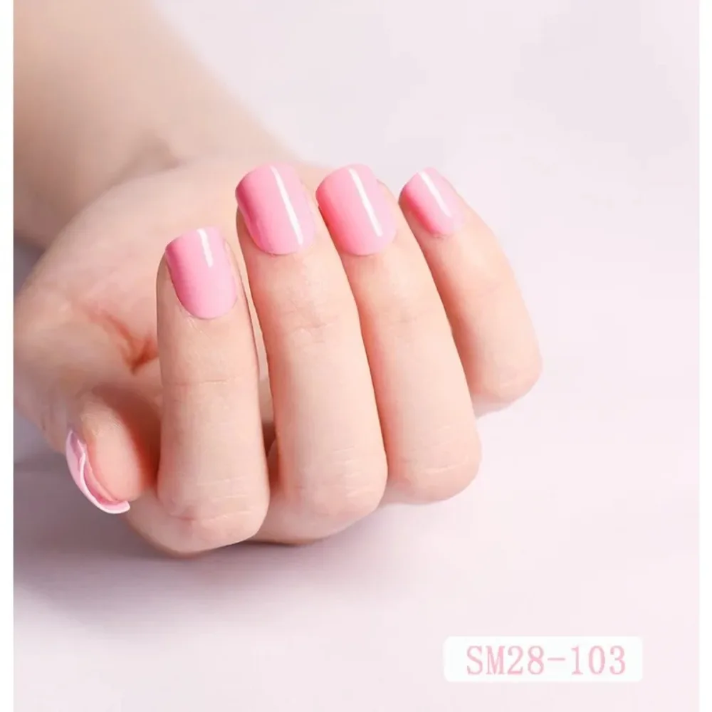 pure pink Short Squoval Press On Nails 24 Pcs Manicure Set with Glue Tabs Gift for Women Lasting Daily Work Nail Kit