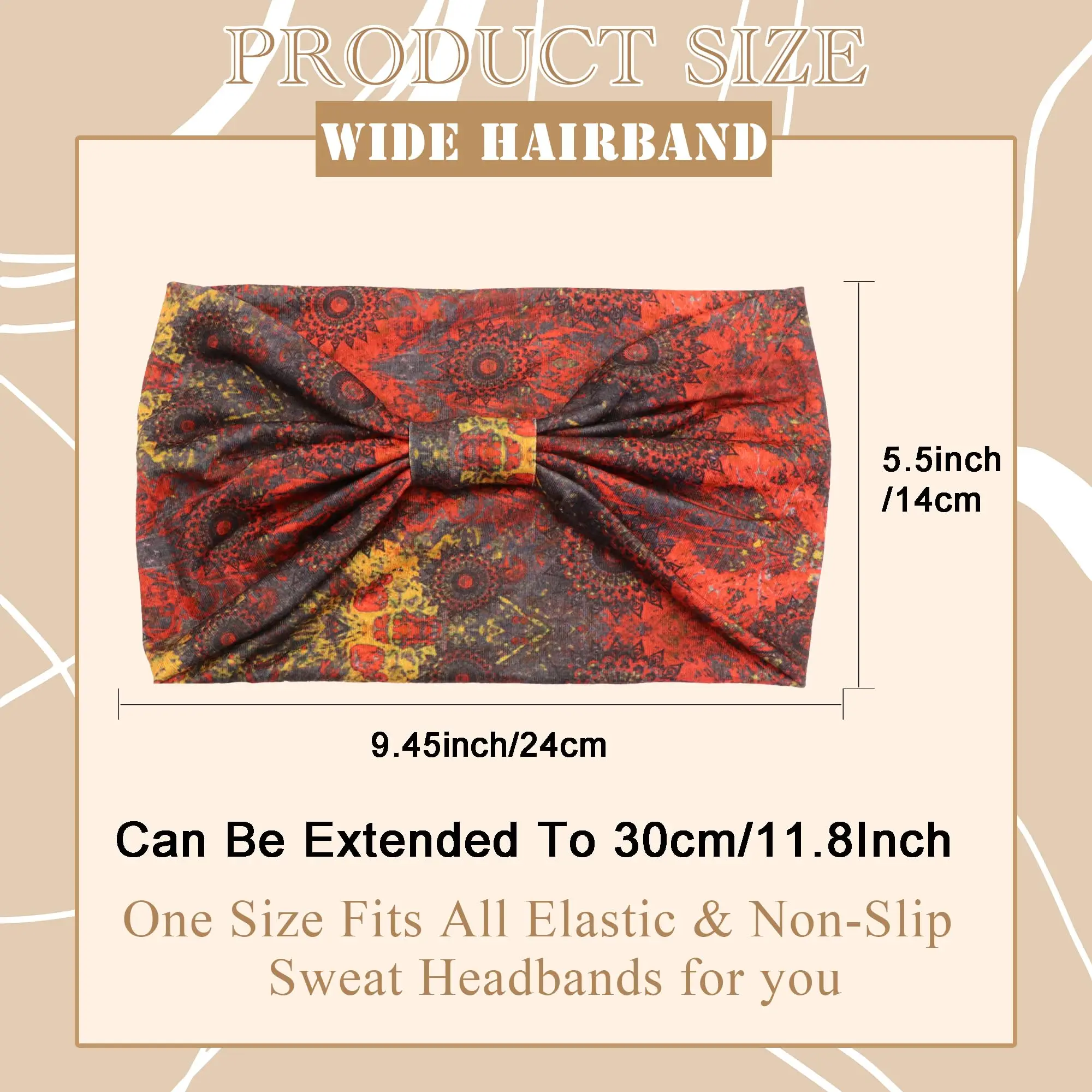 Boho Headbands for Women Knotted Wide Headwrap Turban Yoga Workout Head Bands Stretch Hiarbands Cotton Bandana Hair Accessories