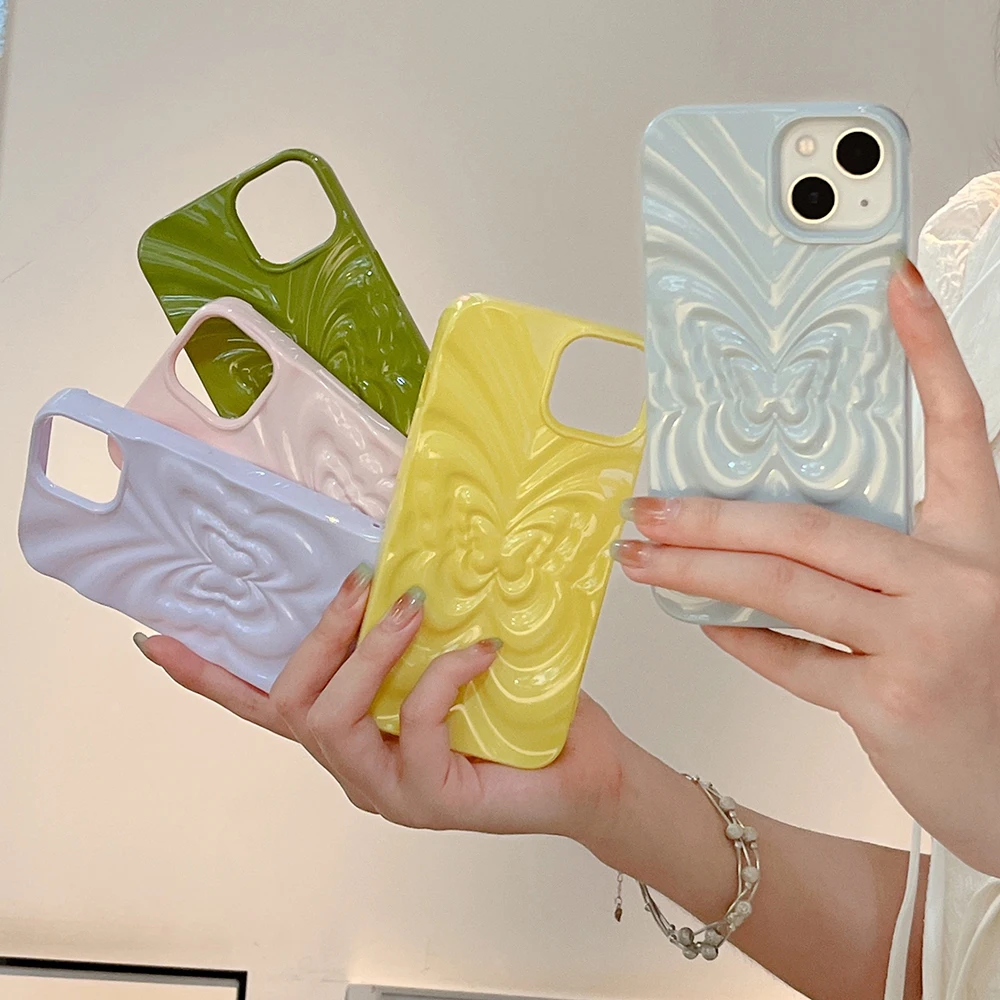 New Stylish Luxury Caramel Color Phone Case iphone 11,12,13,14 Pro Max, 3D, Butterfly ring, shockproof, soft silicone phone case