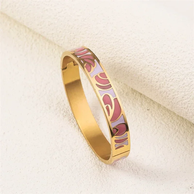 Trendy Stainless Steel Ethnic Flower Bracelet for Women Charm Colorful Enamel Wrist Waterproof Bangles Bracelets Jewelry