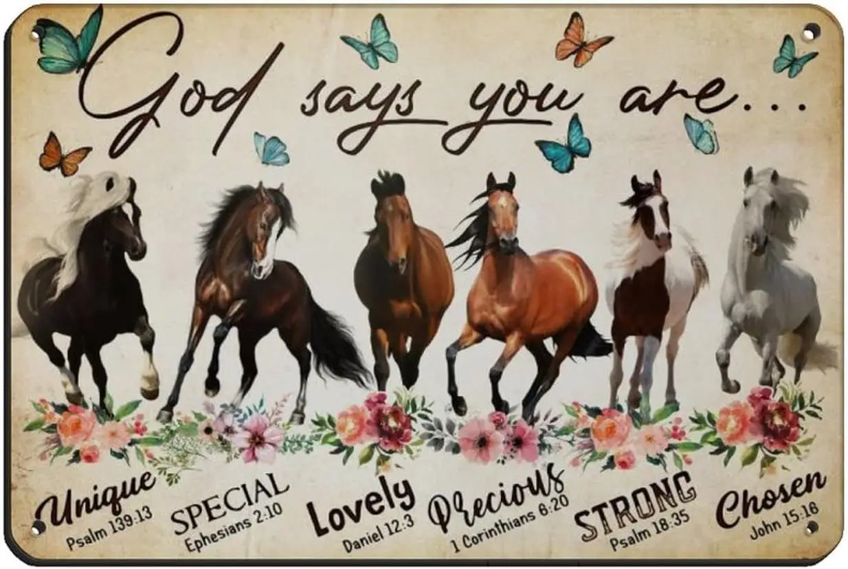 

ZXER Retro Poster Floral Horse God Says You Are Retro Poster Metal Tin Sign Chic Art Retro Iron Painting Bar People Cave Cafe Fa