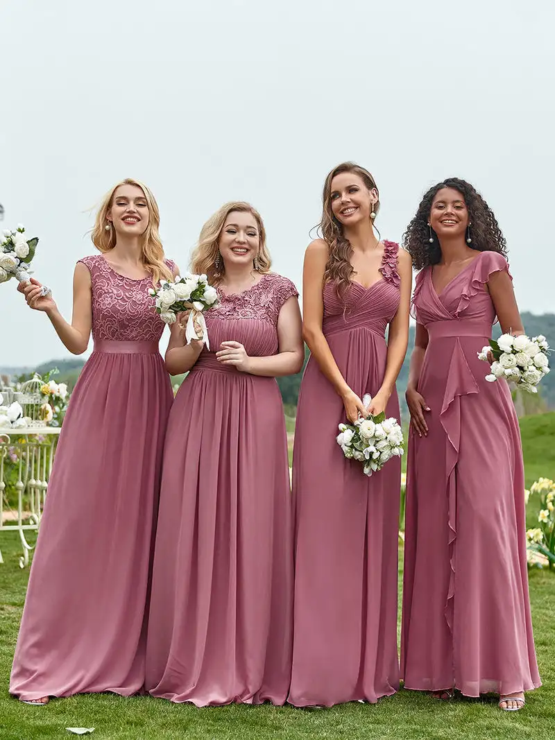 Vestido largo hasta el suelo sin mangas con cuello redondo para mujer, traje elegante de gasa, línea A, orquídea, sencillo, para graduación, 2024