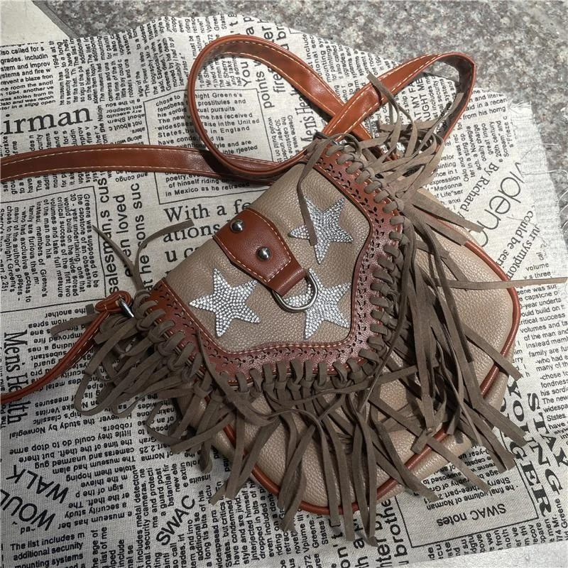 2023 American Retro Shoulder Small Purses And Handbags Luxury Design Tassel Saddle Crossbody Satchel Harajuku Goth Bag Woman