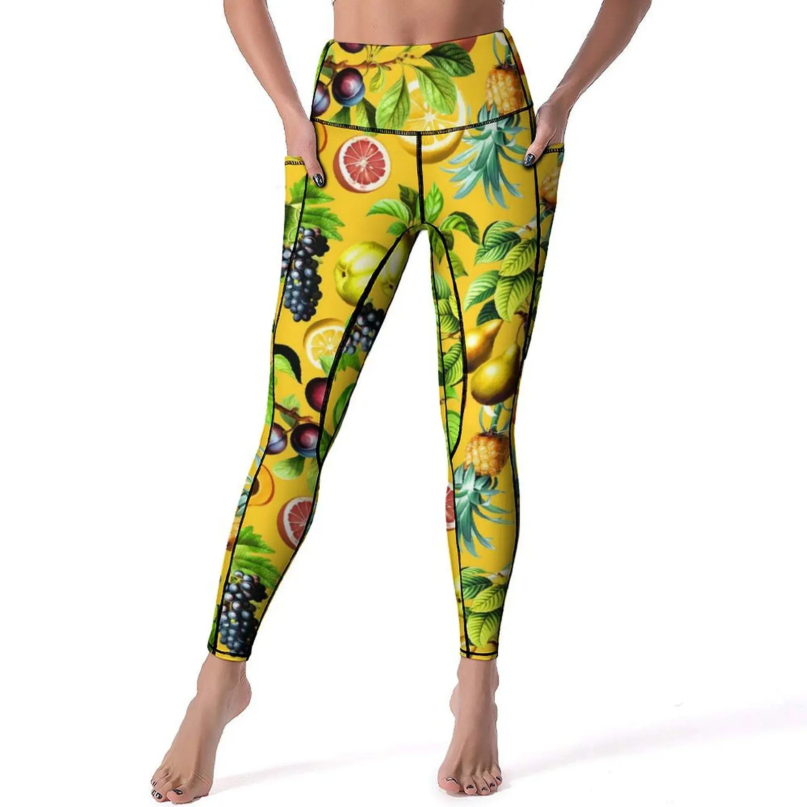 

Fruit Print Leggings Pineapple And Grapes Work Out Yoga Pants High Waist Cute Leggins Elastic Design Sport Legging XL XXL