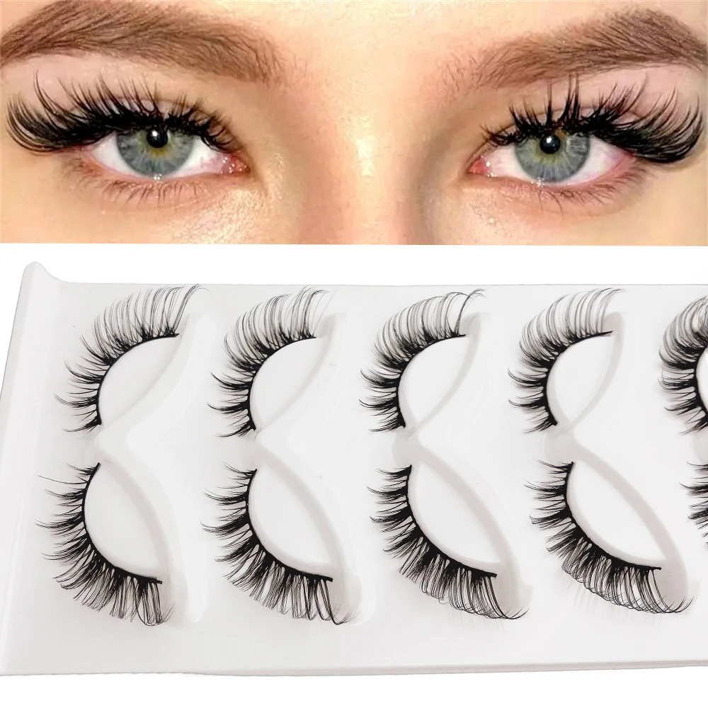 5 Paar Cat-Eye-Wing-Wimpern – hypoallergen, weiche und natürliche lange künstliche Wimpern, D-Curl, 13–18 mm, voluminöse schwarze Wimpern
