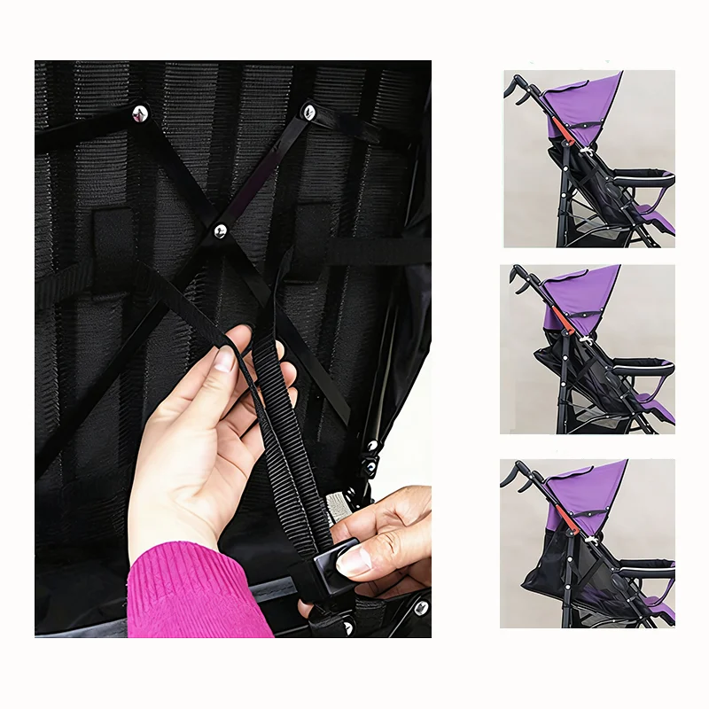 Stroller  Adjustable Harness One-Push Lock Belt Pram Carriage Seat Recline Handle Strap with Quick-Release Button