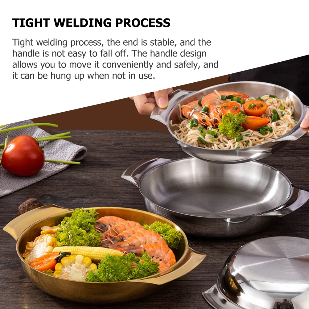 

Stainless Steel Paella Pan Double Handle Kitchen Cookware for Home Cooking Induction Compatible Ramen Pot Griddle Hot Pot
