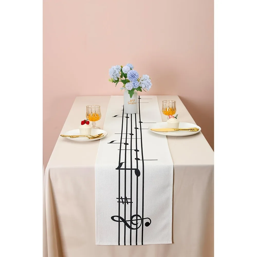 Vibrant Musical Notes Table Runner Black and Beige Music Note Design Decor Kitchen Dining Table Decor