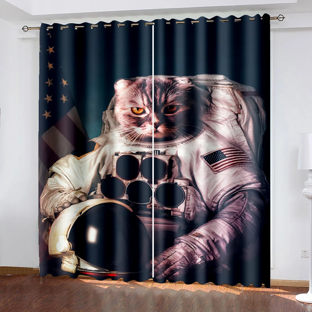 

Cat Window Curtains for Bedroom Living Room Outer Space Pet Cats Curtains Galaxy Cute Kitten Print Window Drapes for Boys Girls