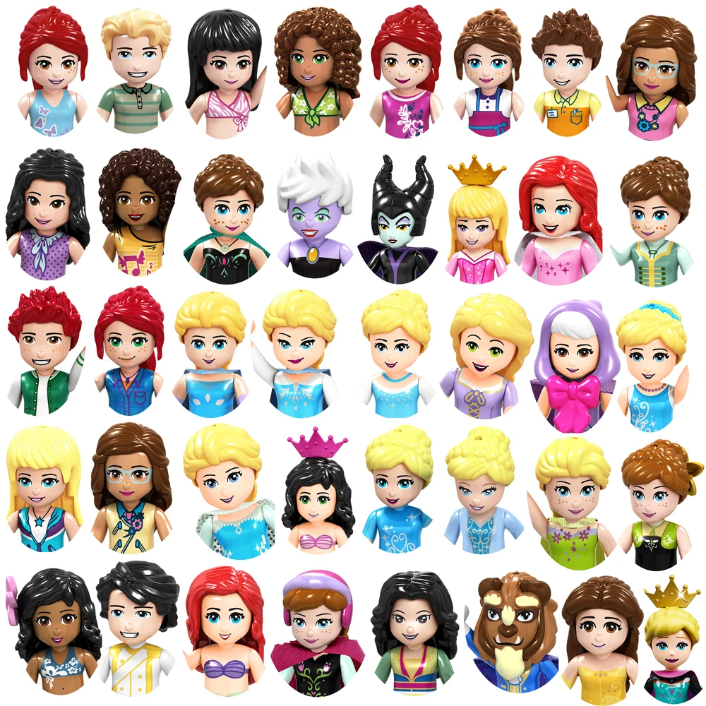 Anime Princess Mini Bricks Models Beautiful Girls Figures Head Accessories Snow Building Blocks Friend Action Toys for Children