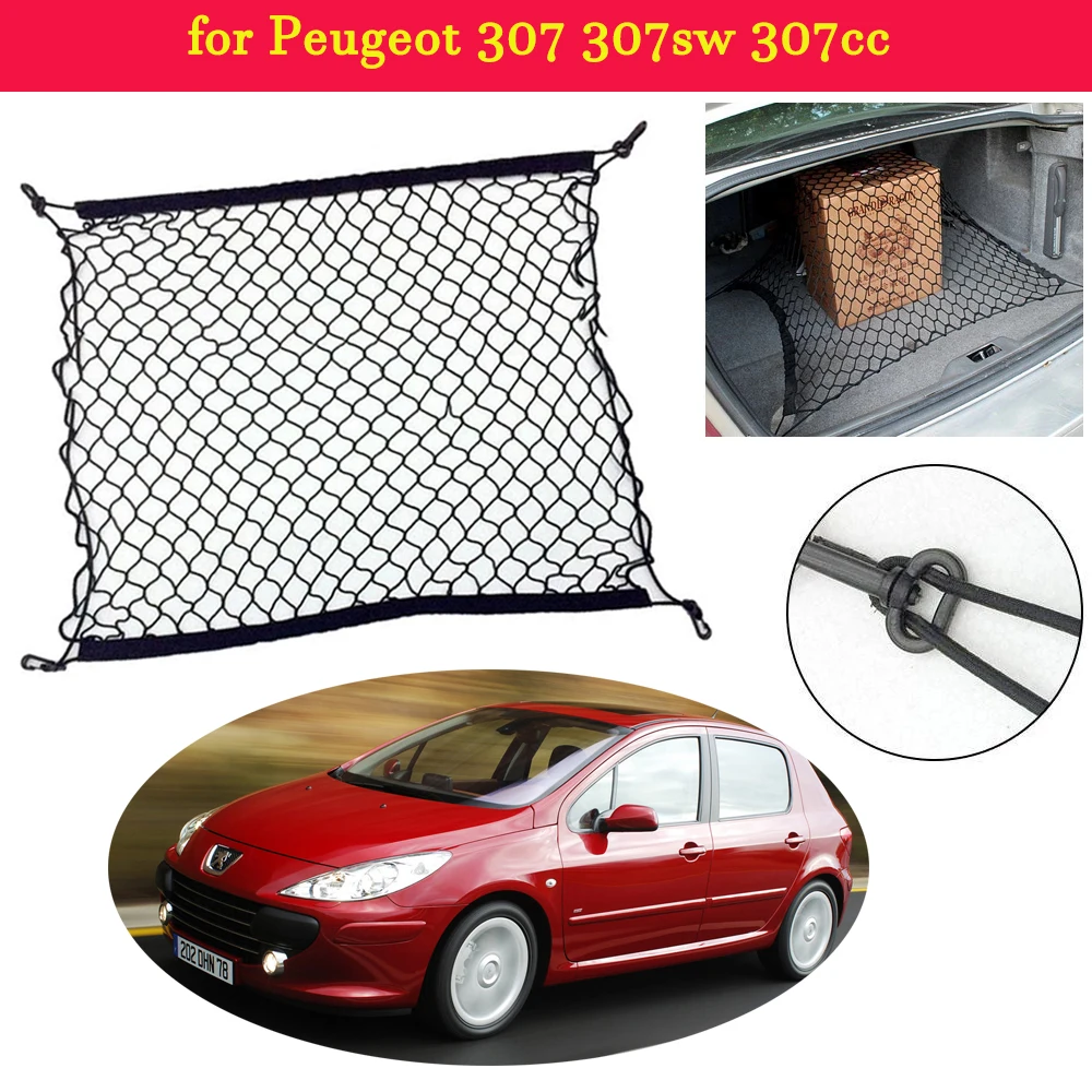 for Peugeot 307 307sw 307cc Car Trunk Luggage Storage Cargo Organiser Hooks Nylon Elastic Mesh Net Plastic Car Accessories