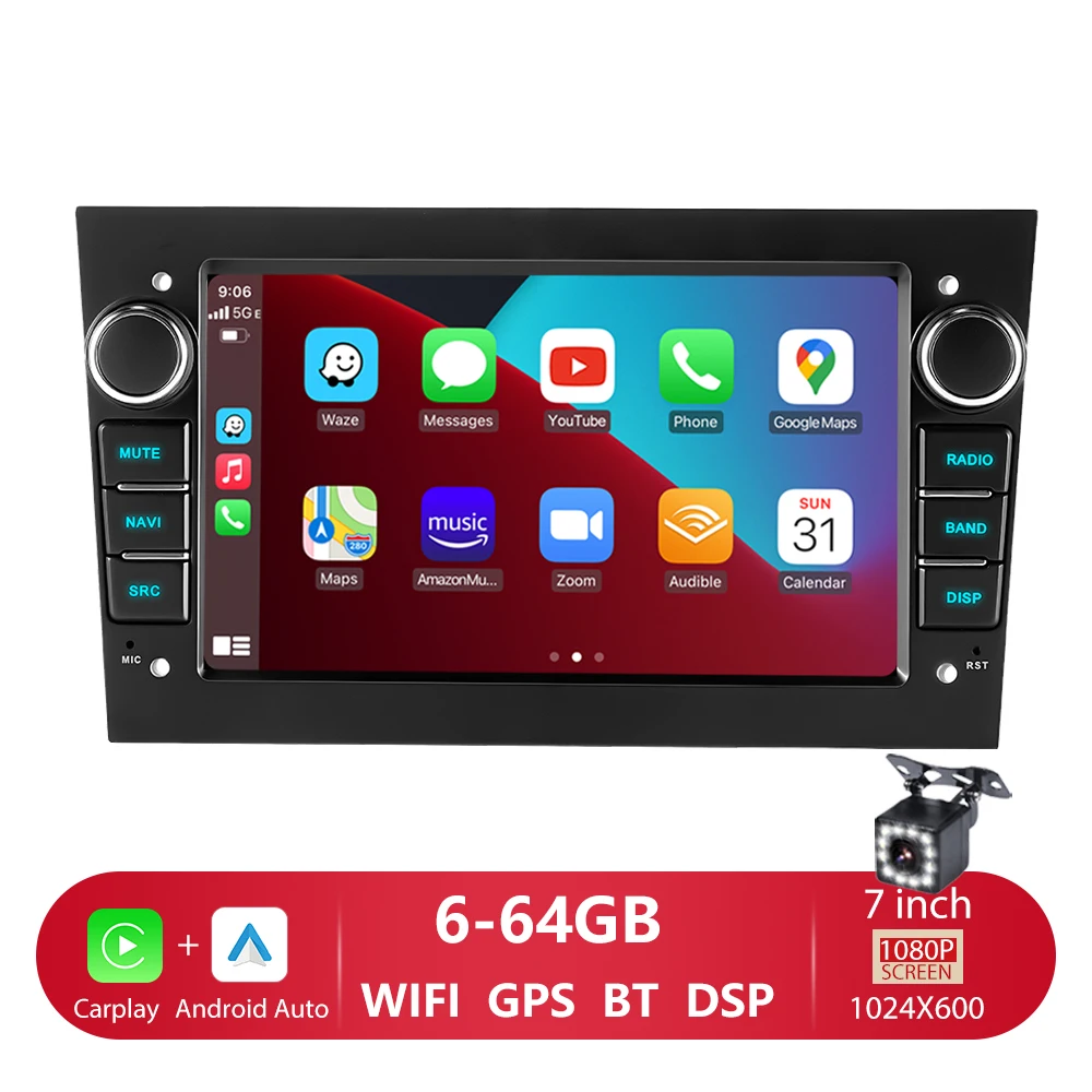 2-DIN autoradio Android 14 Auto CarPlay voor Opel Astra H G J Zafira B Corsa C D Antara Vectra Vivaro 7 inch autoradiospeler