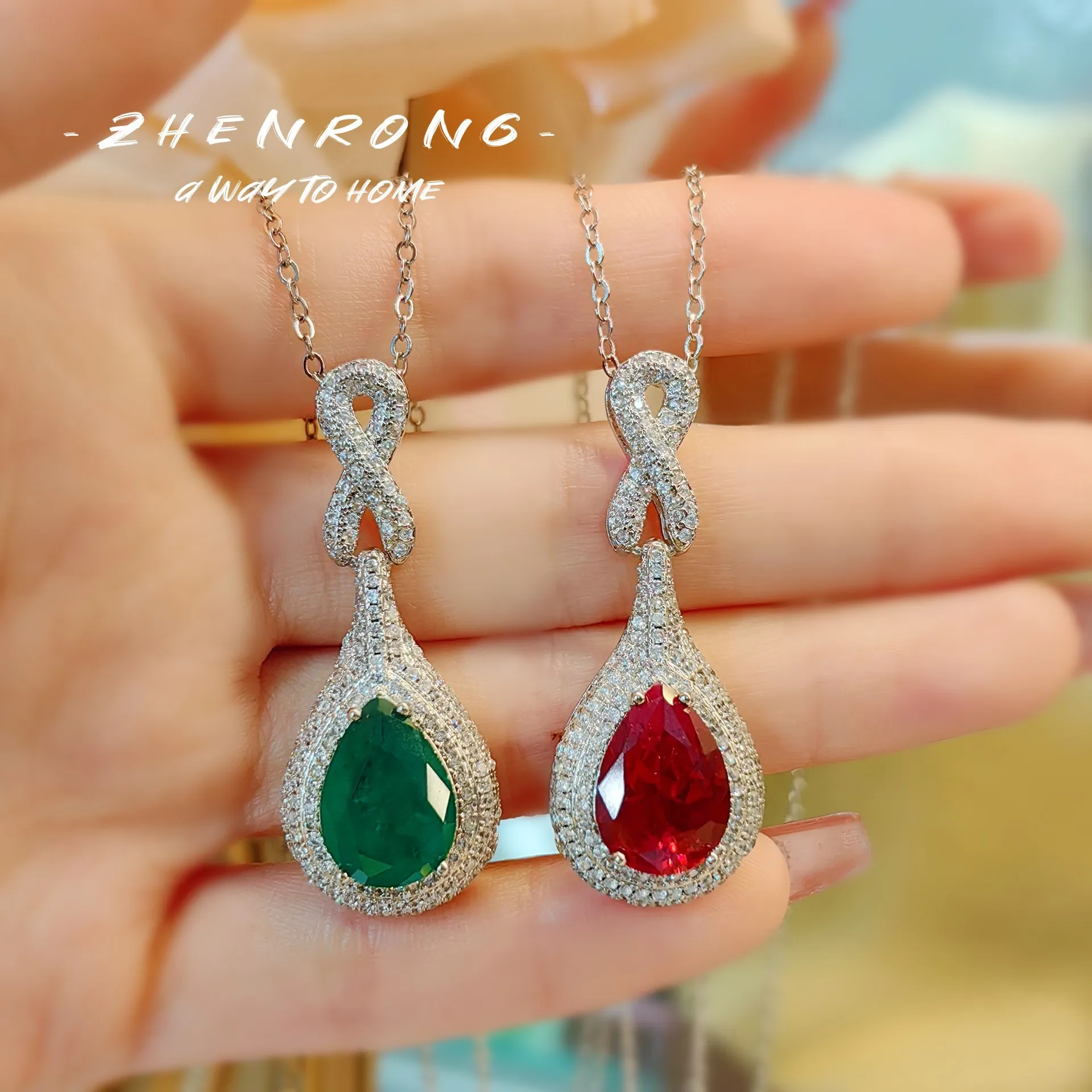 2024 New Fashion Water Drop Lab Sapphire Ruby Tourmaline Pendant Necklace with Chain 925 Silver Color Diamond Necklace Chokers