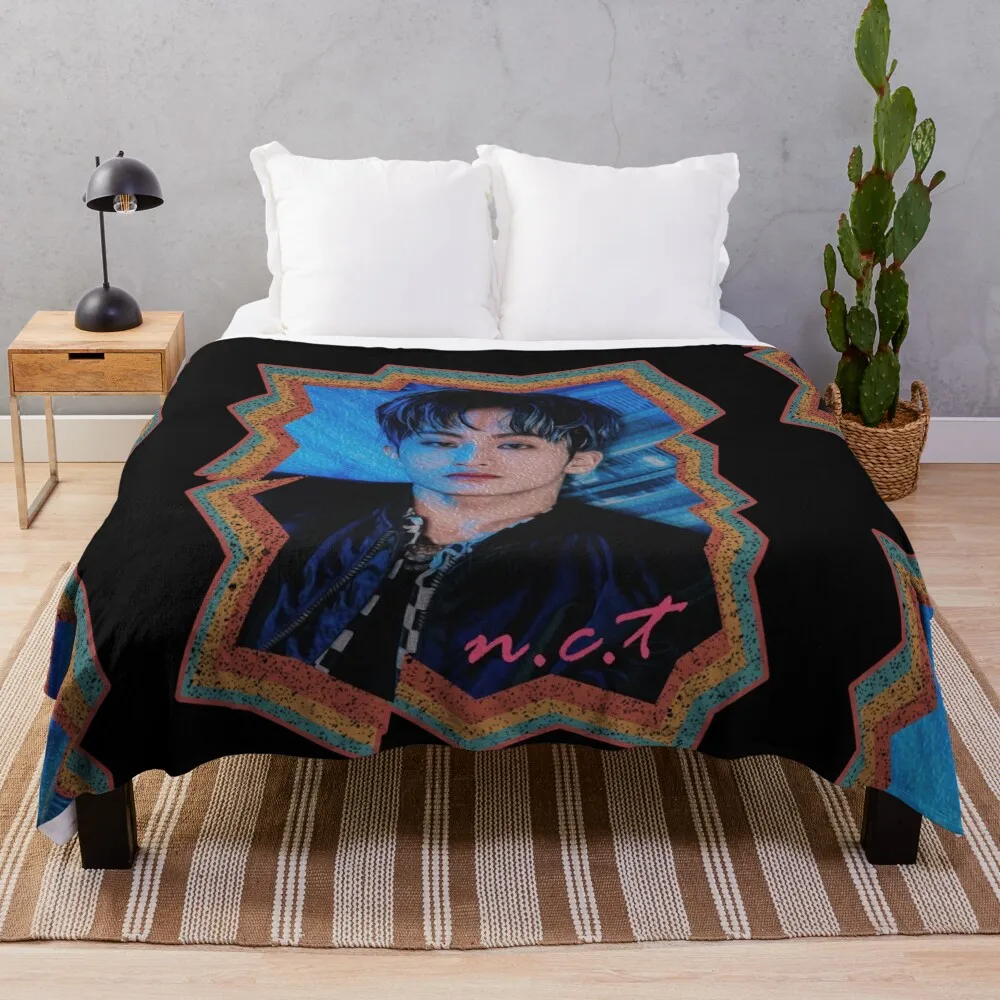 

Mark Lee NCT Mark Korean Kpop Retro Color Oil Paint Design Throw Blanket Cute Plush Plaid on the sofa Blankets